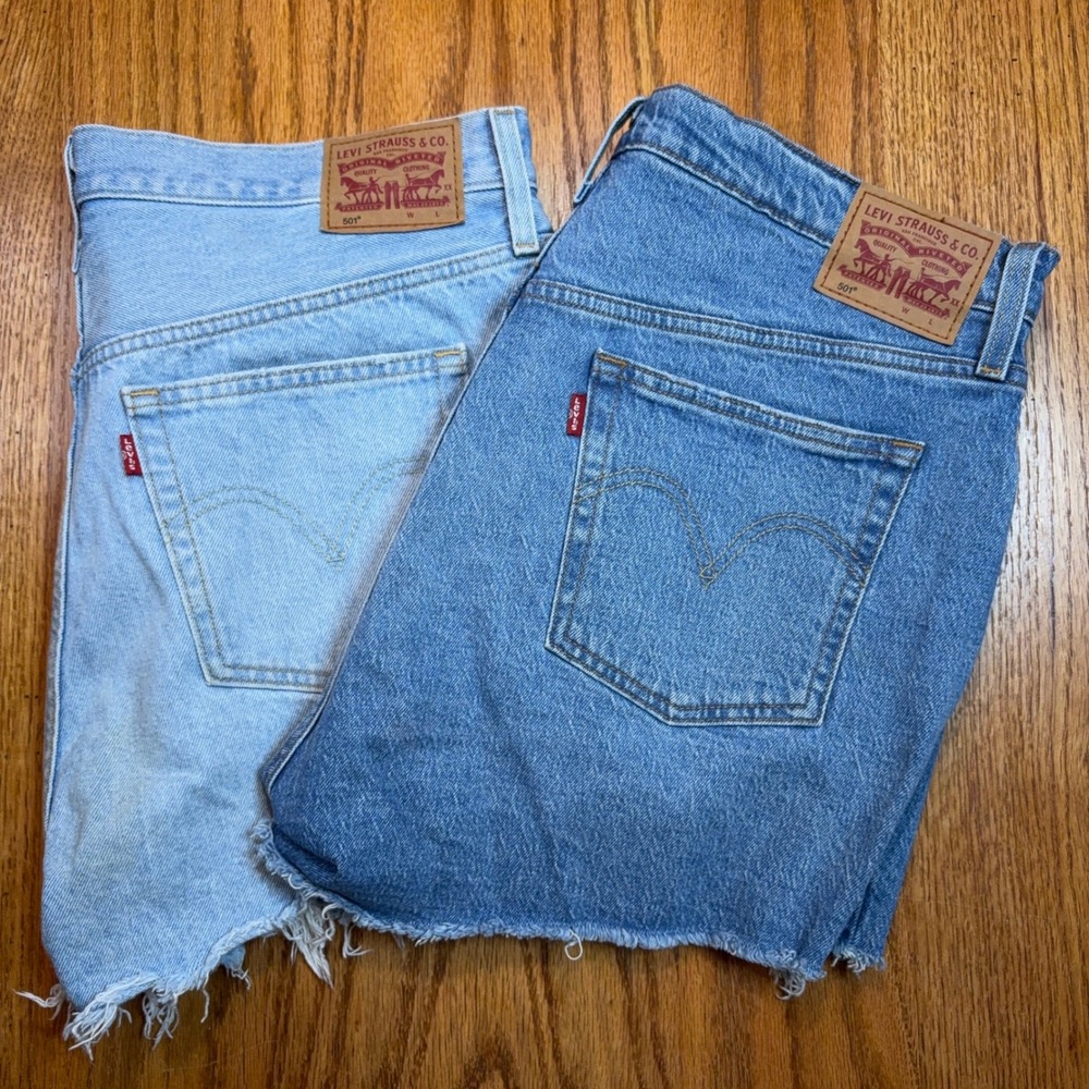 Levi's 501 Shorts Women 34 Blue Distressed Cut Off High Rise Button Fly Lot of 2